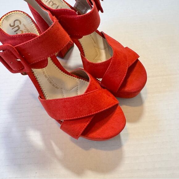 Sam Edelman Circus Red Suede Leather Chunky Platform Sandals Heels Womens 7 - Picture 5 of 10